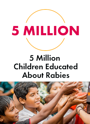 Children in India reach out to a rabies volunteer. 5 Million Children Educated About Rabies
